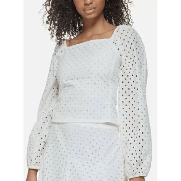 Karl Lagerfeld Tops - KARL LAGERFELD Paris Women's White Cotton Eyelet Square-Neck Top XL